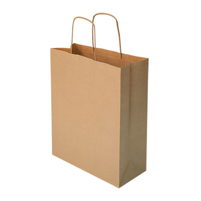 Natural Kraft Paper Customizable Shopping Bag with Handles - 250/Carton (9 51/64" x 6 45/64" x 12")