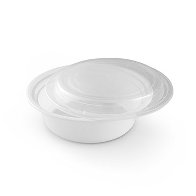 32 oz. White " Round Microwavable Heavy Weight Container with Lid 